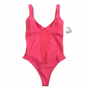 Free People Heart pink Leotard Bodysuit L NWT